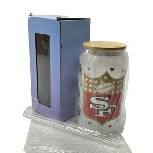 San Francisco 49ers 16oz Transfer Stickers Frosted‎ Glass Bamboo Lid Tumbler Cup